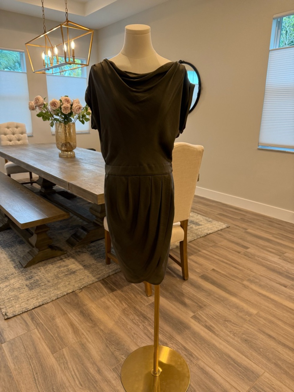 BCBGMaxAzria Gorgeous Charcoal Cowl Neck Sheath Dress (like new!)
